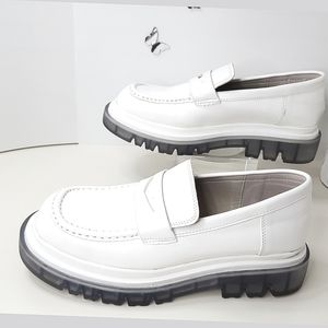 C&K💮Chunky Lug Sole Loafer White Faux Patent Platform Shoes